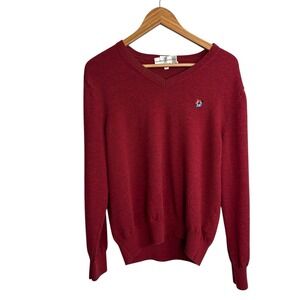 Fairway Greene Mens Sweater Large Red Italian Merino Wool Vneck Logo Crest